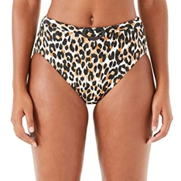 Kate Spade New York Belted High-Waist Animal-Print Bikini Bottom - Picture 1 of 6
